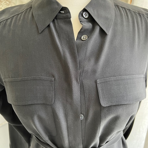 Equipment Black Silk Shirt Dress with  Long Sleeves - Picture 2 of 5